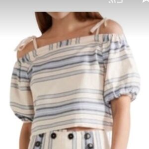Lemlem Striped Off-Shoulder Crop Top excellent used cond. Medium Coastal beach